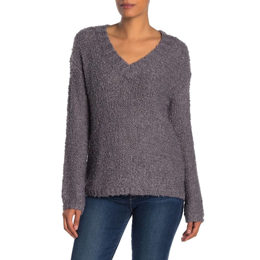 Susina Boucle Knit Gray V Neck long sleeve loose Sweater NWT Womens M